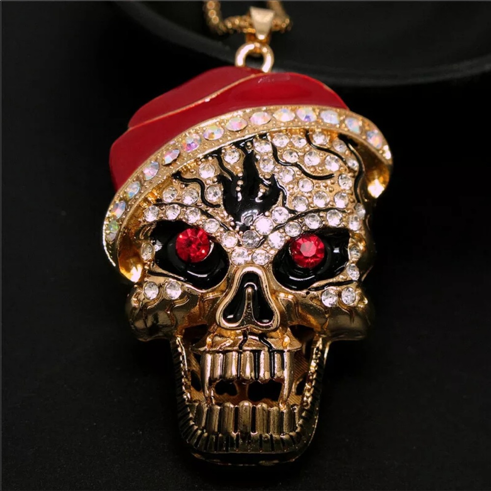 Betsey Johnson Cap Skull Head Pendant Necklace - Picture 6 of 8